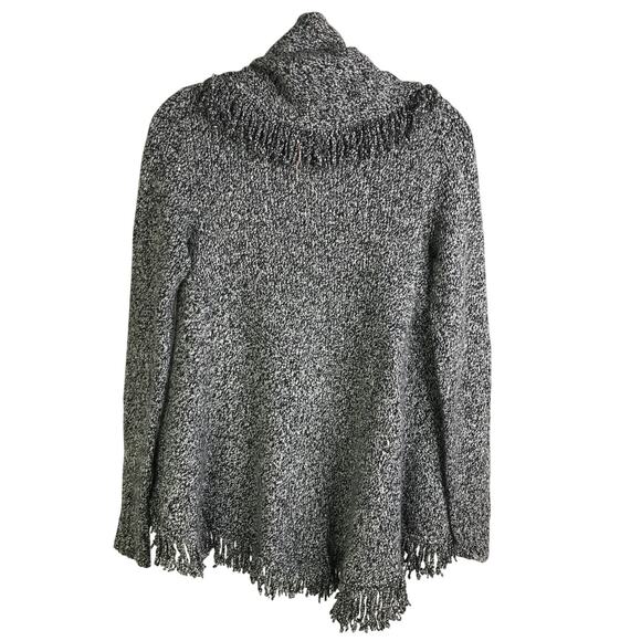 Cache Cardigan Womens Size XS Black / White Weave Fringe Hem Long Sleeve Drapey - Picture 3 of 9